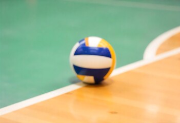 Generative AI image showcases a blurred volleyball on a gymnasium court