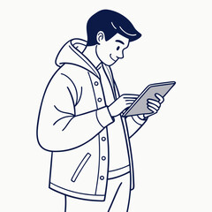 Young man using tablet digital device technology