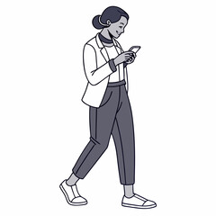 Woman walking using smartphone mobile phone