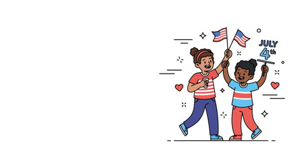 Fototapeta premium Colorful Vector Illustration of 4th of July 2025 Celebration with Fireworks, Patriotic Symbols, and American Independence Day Decorations