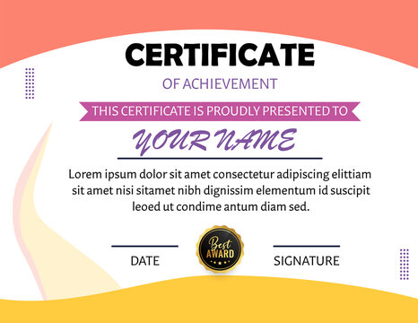 Certificate of achievement template with your name and best award seal - Powered by Adobe