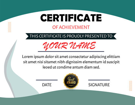 Certificate of achievement template design with a gold award seal