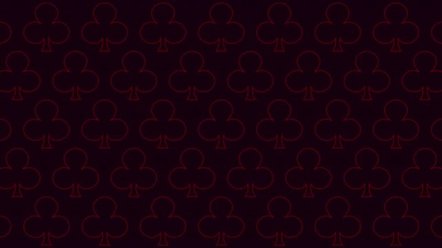 Black and red playing cards create a stylish seamless pattern on a dark backdrop. The design features distinct spade, heart, diamond, and club shapes in a striking red hue