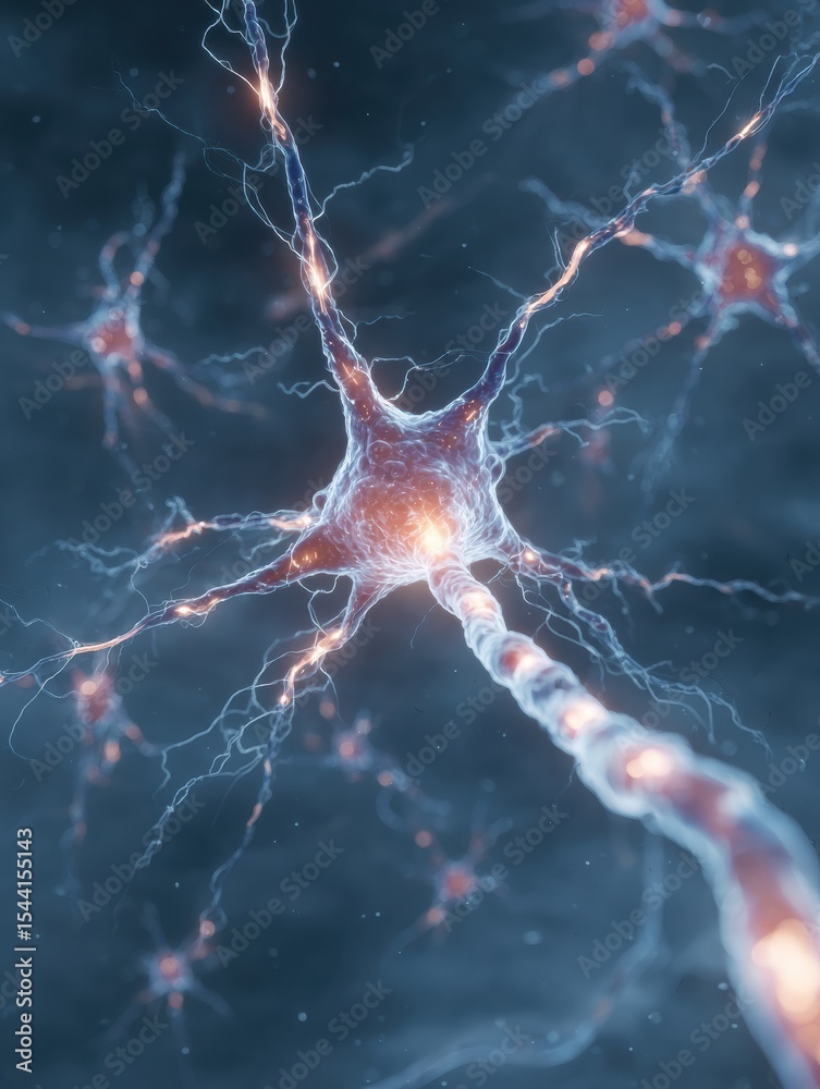 Aufkleber Electric Sparks Between Nerve Synapses Showcase the Dynamic Communication of Neurons in a Vivid Biological Representation
