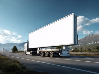 Semi-Truck Transporting Blank Billboard on Highway