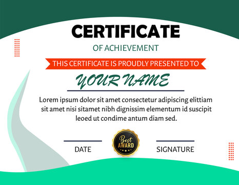 Certificate of achievement template design with an award
