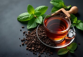 Generative AI Refreshing herbal tea with mint leaves and coffee beans