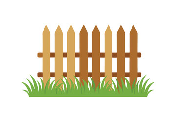 Charming Wooden Picket Fence with Lush Green Grass A Simple Illustration