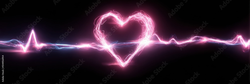 Fototapete glowing abstract heart racing with a vibrant pulse graph and an open upper space for exploration