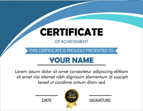 Certificate of achievement template with a blue and white design