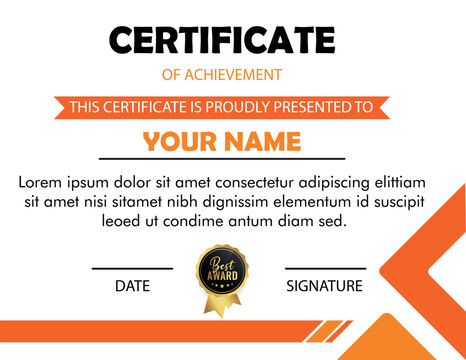 Certificate of achievement template with an orange design
