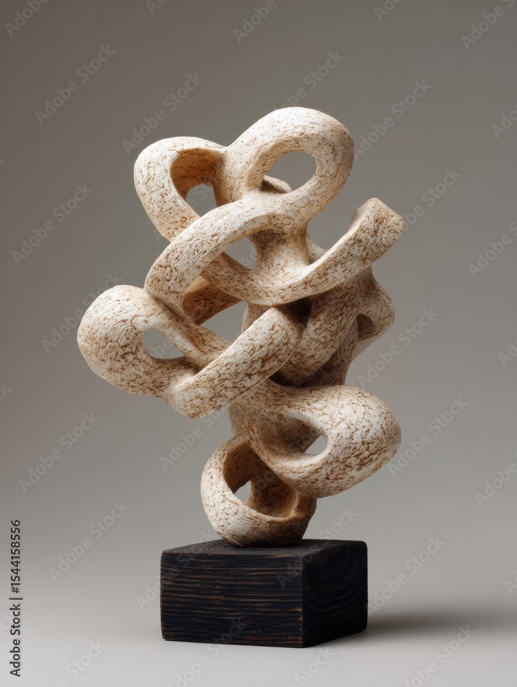 Poster Abstract Sculpture Embodying Tension With Curved Lines and Knots in Clay Style, Showcasing Intricate Design and Artistic Expression