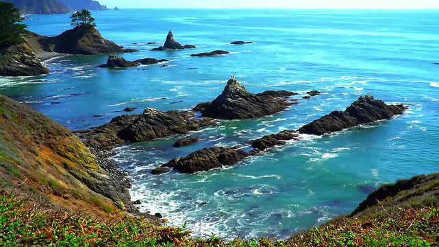 A scenic view of the ocean from a cliffside