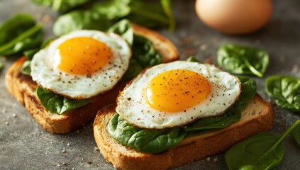 Scrumptious Fried Eggs on Spinach Toast - A Perfect Breakfast
