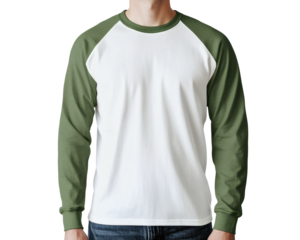 Man Wearing White and Olive Green Raglan Mockup Elastic Cuffed Long Sleeve Shirt Design