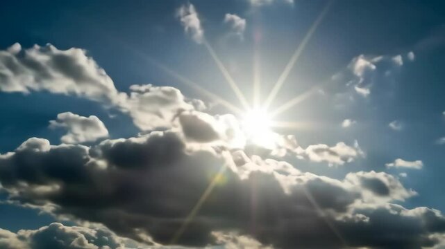 Celestial Dance: Sunburst Through Shifting Clouds