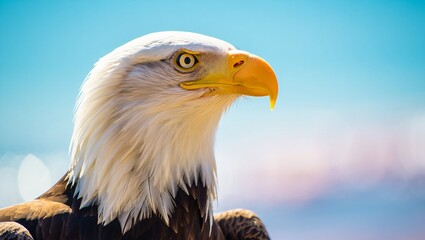 Fototapeta premium Bald Eagle Profile White Head Yellow Beak Bird Wildlife Raptor Avian