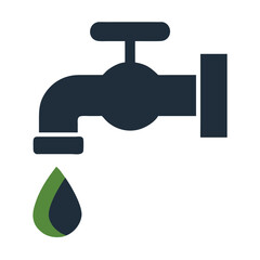 Dark Blue Faucet with Green Water Drop Icon Eco Friendly Water Conservation Symbol