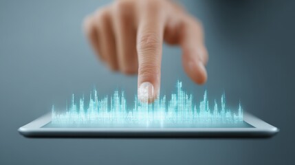 Finger Touching Tablet Display with Sound Waves Visualization