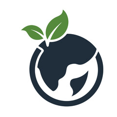 Green Leaves atop Dark Blue Globe Icon Environmental Ecology Symbol earth planet