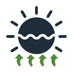 Fototapeta premium Dark Blue Sun Icon with Green Upward Arrows and Water Wave Symbol Eco Friendly Energy Concept Illustration