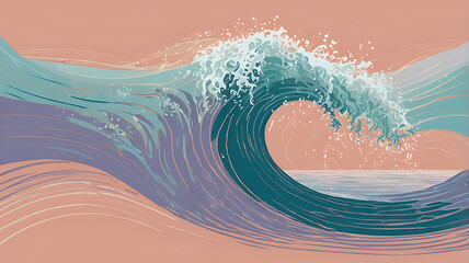 Fototapeta premium Abstract Ocean Wave Art Teal, Peach, and Purple Hues