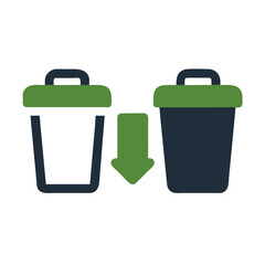 Green and Dark Blue Recycling Bins Icon Waste Disposal Environmental Iconography Simple Graphic Design Element
