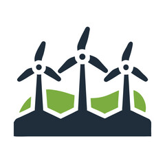 Three Dark Blue Wind Turbines Green Hills Eco Energy Icon Illustration vector