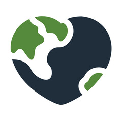 Green and Dark Blue Earth Shaped as Heart Icon Representing Ecology and Environmentalism