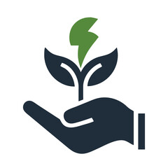 Green Energy Plant Growing in Dark Blue Hand Sustainable Ecology Icon vector