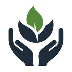 Two Dark Teal Hands Gently Cradle Green Leaves Representing Environmental Conservation and Eco Friendly Practices