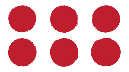 Grunge Circle Vector Element Set Vector Design.  Brush stroke texture circle red hand drawn element set. Grunge round ink red brushstrokes. Vector illustration.