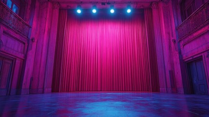 Pink stage lights, dramatic curtains