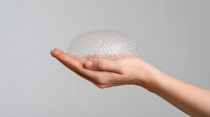 Hand covered with bubble wrap for protection