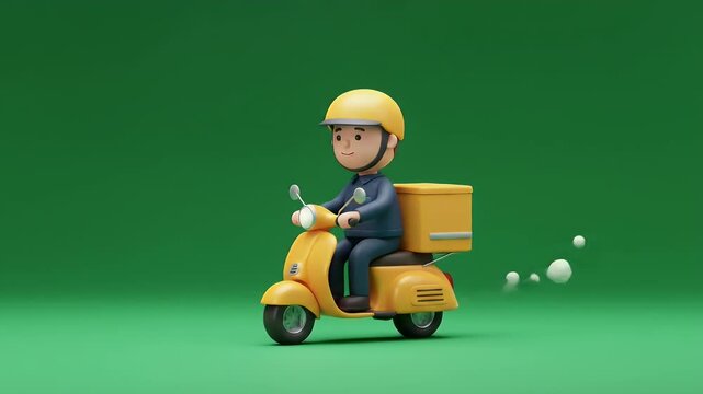 3D Delivery Guy Riding Scooter &ndash; Green Screen
