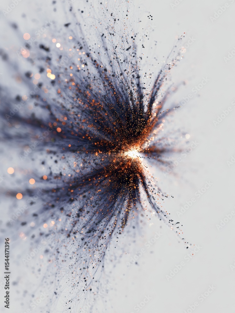 Poster vibrant abstract starburst radiating from a corner with mixed textures and shimmering effects
