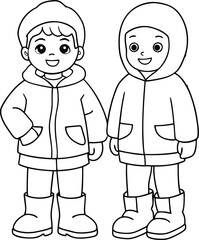 pair of children wearing jackets and boots coloring book