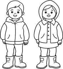 pair of children wearing jackets and boots coloring book