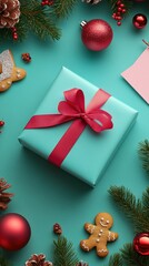 Teal Christmas Gift with Festive Treats.