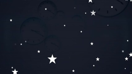 Stars appearing, drifting into streaks before returning over clock faces, showing time flow - Powered by Adobe
