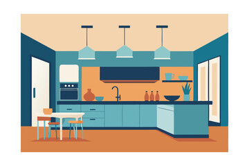 Modern Kitchen Design Stylish Teal and Orange Interior