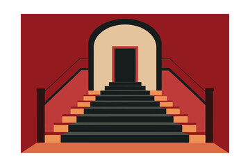 Obraz premium Elegant Staircase Leading to an Arched Doorway A Geometric Architectural Illustration