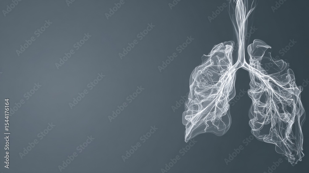 Poster minimalist x-ray style background featuring a clean white outline of human lungs against a smooth da
