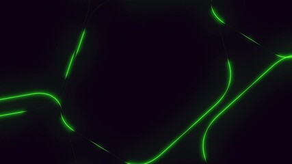 An abstract image featuring green curved lines against a dark black background, creating a dynamic and striking visual effect with a sense of movement and depth