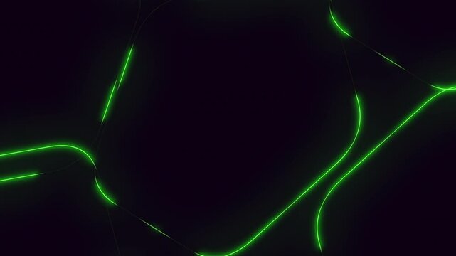 An abstract image featuring green curved lines against a dark black background, creating a dynamic and striking visual effect with a sense of movement and depth