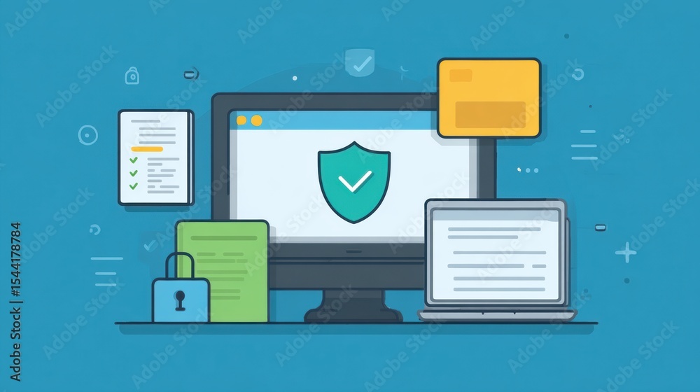 Poster five basic online security habits to enhance your digital safety and protect personal information in