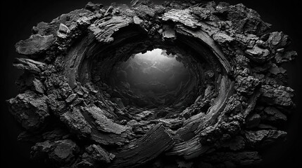 Abstract black texture with torn edges and white space, conveying raw contrast and bold minimalism
