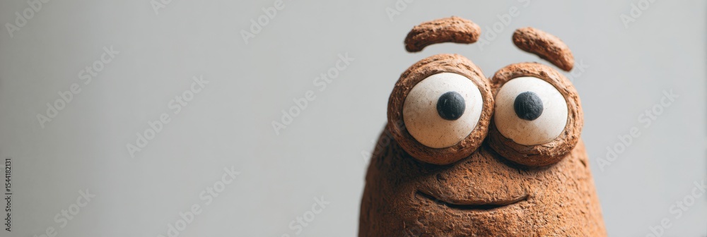 Poster Unique Clay Character With Wide Eyes and a Playful Expression Created With Attention to Detail Against a Minimal Background