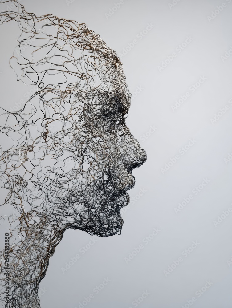 Aufkleber intricate lines converge to create a brain shape alongside a muted, clean profile silhouette