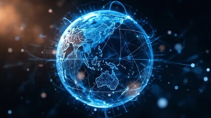 Spinning virtual earth hologram with connection points and global networks - Powered by Adobe